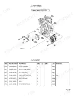 Kubota MX5100H alternator exploded view diagram and parts list including pulley, dynamo stay, and mounting bolts.