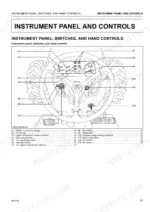 Kubota MX5200 instrument panel and hand controls diagram with numbered key for gauges, switches, and indicators.
