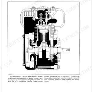 Kubota OC60, OC80, OC95 engine body cross-section diagram showing internal piston, crankshaft, and valve assembly.