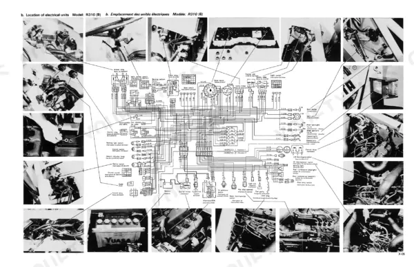 Kubota R310(B), R410(B) electrical system wiring diagram showing component locations and wire connections.