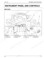 Kubota R430 instrument panel and controls diagram showing horn, light, hazard, parking brake, and starter switch locations.