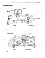 Kubota RC40-G, RC44-G, RC48-G mower terminology diagrams showing gear box, blades, rollers, and discharge deflector.