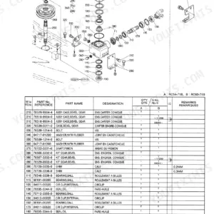 Kubota RC54-71B, RC60-71B exploded view diagram and parts list for the gear box center pulley and bevel gear assembly.