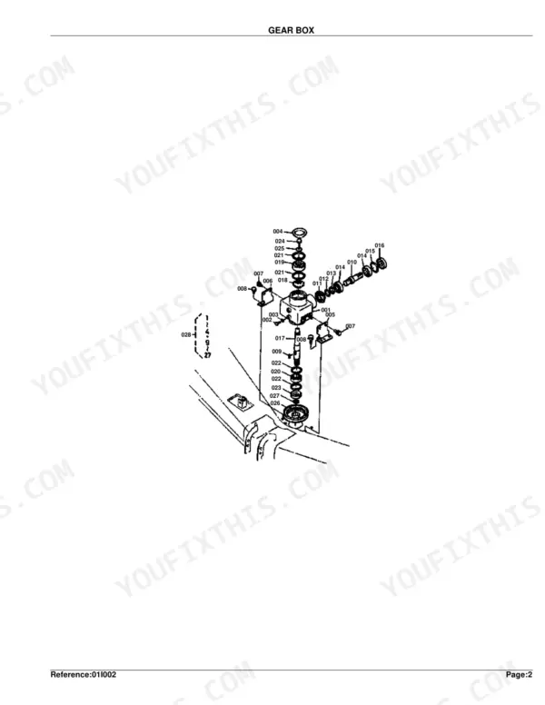 Kubota RC60-82H exploded view diagram of the mower deck gear box assembly with numbered component parts.