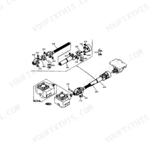 Kubota RC60-B exploded view diagram of the universal joint and drive shaft assembly with numbered component parts.