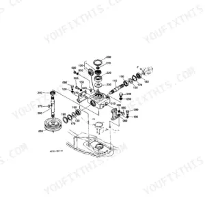 Kubota RC72-27B exploded view diagram of the bevel gear case assembly with numbered components.