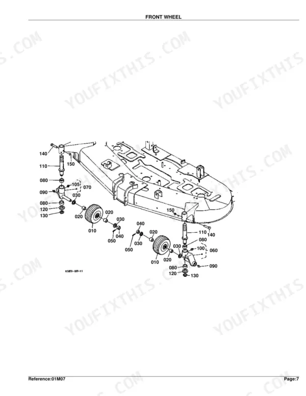 Kubota RC72-29A exploded view diagram of the front wheel assembly, showing wheel, bracket, and mounting hardware components.