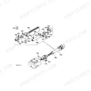Kubota RC72-29A exploded view diagram of the universal joint assembly, showing yokes, cross kits, and drive shaft components.