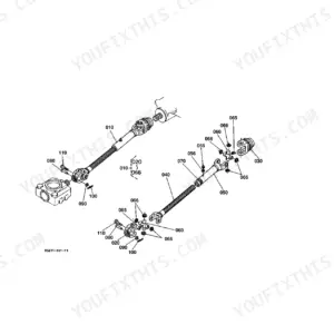 Kubota RC72-30B exploded view diagram of the universal joint and drive shaft assembly components.