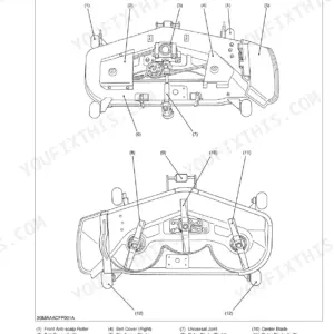 Kubota RCK48-15BX, RCK48-22BX, RCK54-15BX, RCK54-22BX, RCK60B-22BX mower deck terminology diagram showing blades, gear box, and rollers.