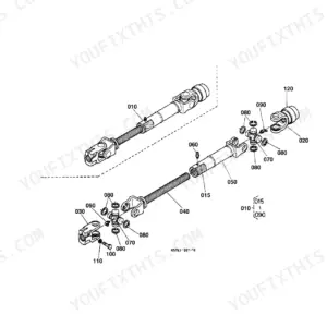 Kubota RCK54-24B exploded view diagram of the universal joint and drive shaft assembly components.