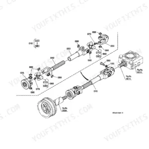 Kubota RCK54-24G(G2460G) exploded view diagram of the universal joint assembly, yokes, and drive shaft components.