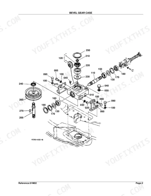 Kubota RCK60-24B exploded view diagram of the bevel gear case assembly showing gears, bearings, and shaft components.