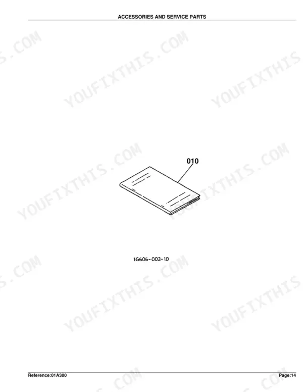 Kubota RCK60-30B parts catalog page showing accessories and service parts diagram with reference number 010.