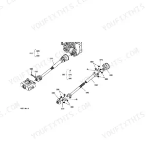 Kubota RCK60B-22BX exploded view diagram of the universal joint assembly and drive shaft components.