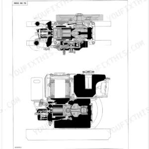 Kubota RK Series RK50, RK60, RK70 engine cross-section diagram showing internal piston and cylinder components.