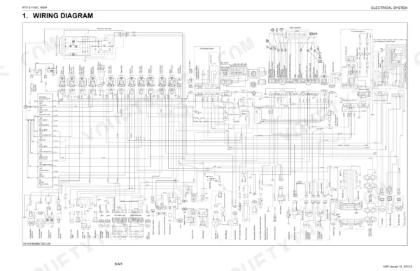 Kubota RTV-X1100C electrical system wiring diagram showing fuses, relays, switches, and component connections.