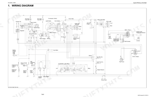 Kubota RTV400Ci electrical system wiring diagram showing ECU, starter relay, lighting, and sensor connections.