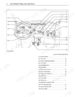 kubota-rtv500-utility-vehicle-operator-manual-k7311-7122-3-controls-24.webp Kubota RTV500 instrument panel and controls diagram with numbered list of steering, pedals, and gear levers.