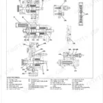 Kubota RTV520 transaxle traveling system mechanism diagram showing HST pump, motor, and regulator valve components.