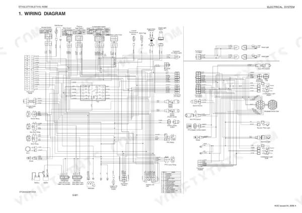 Kubota STV32, STV36, STV40 complete electrical system wiring diagram showing switches, relays, fuses, and connectors.