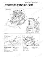 Kubota SVL75 machine parts diagram showing open and closed cab models, bucket, lift arm, tracks, and fuel tank cap.