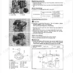 Kubota T1460, T1560 engine external components removal, torque specs, and fan cover clearance adjustment procedures.