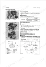 Kubota T1460, T1560 engine external components removal, torque specs, and fan cover clearance adjustment procedures.