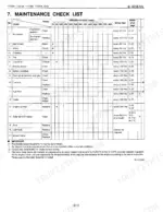 Kubota T1570A, T1670A, T1770A, T1870A maintenance check list table showing service intervals for engine components.