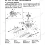 Kubota T1700H, T1700HX hydrostatic transaxle exploded view diagram with numbered parts list for clutch and transmission.