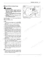 Kubota T1880, T2080, T2380 engine oil filter cartridge change procedure and location diagram.