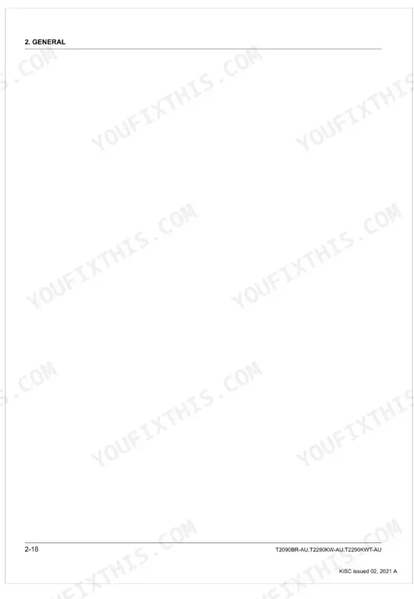 Kubota T2090BR-AU, T2290KW-AU, T2290KWT-AU manual page 2-18, section 2 General, blank page.