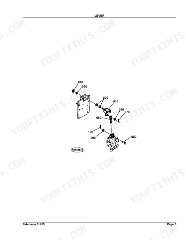 Kubota TL420(B20) exploded view diagram of the lever assembly and control valve linkage components.