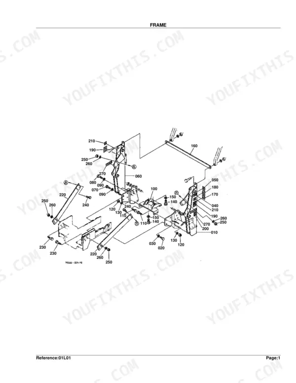 Kubota TL720(L35) exploded view diagram of the main frame assembly showing structural components and hardware.