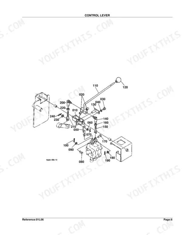 Kubota TL720(L35) exploded view diagram of the control lever assembly and linkage components.
