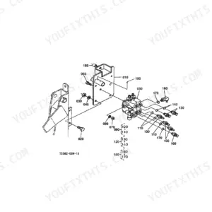 Kubota TL720(L35) exploded view diagram of the control valve assembly with numbered hardware and hydraulic fittings.