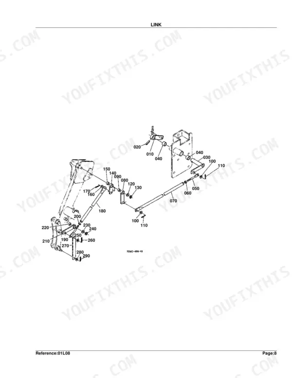 Kubota TL720(L35) exploded view diagram of the control linkage system with numbered parts list reference.