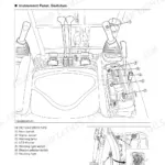 Kubota U17-3 instrument panel and control elements diagram showing switches, LCD display, and working light locations.