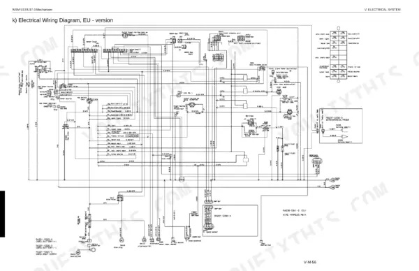 Kubota U17, U17-3, U17-3α electrical wiring diagram for EU version showing main harness, relays, and fuse connections.