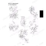 Kubota U35, U35-3 exploded view diagram of front attachment parts, including boom, arm, and bucket linkage components.