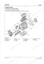 Kubota V1505-CR-TE5 exploded view of engine body components including cylinder head, crankcase, and crankshaft.