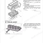 Kubota V2607-CR-E4B, V2607-CR-TE4B, V2607-CR-TIE4B, V3307-CR-TE4B, V3307-CR-TIE4B cylinder block and cooling jacket diagrams.