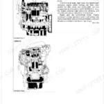 Kubota V3300-B, V3300-TB engine cross-section diagrams showing internal components and E-TVCS system features.