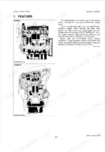 Kubota V3300-B, V3300-TB engine cross-section diagrams showing internal components and E-TVCS system features.