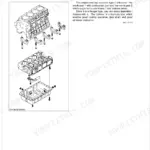 Kubota V3300DI-B, V3300DI-TB exploded view diagram of the cylinder block, crankcase, and oil pan assembly.