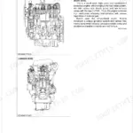 Kubota V3300DI-E2B, V3300DI-T-E2B engine cross-section diagrams showing E-CDIS four-valve system and internal components.