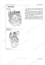 Kubota V3300DI-E2B, V3300DI-T-E2B engine cross-section diagrams showing E-CDIS four-valve system and internal components.