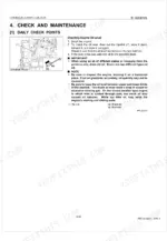 Kubota V3300DI-E2B, V3300DI-T-E2B engine oil level check procedure and dipstick location diagram.