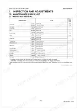 Kubota W821SC-AU, W821S-AU, W819P-AU maintenance check list table showing inspection items, timing, and reference pages.