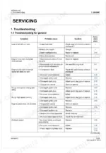 Kubota WG1605-E3 engine troubleshooting table listing symptoms, probable causes, and solutions for general engine issues.